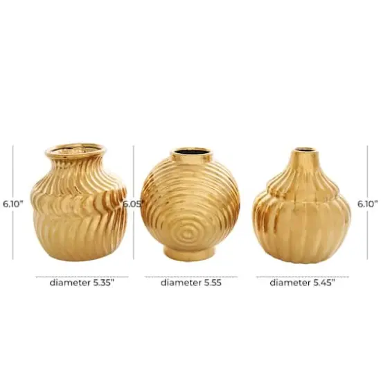 Gold Ceramic Abstract Small Textured Vase Set {5}