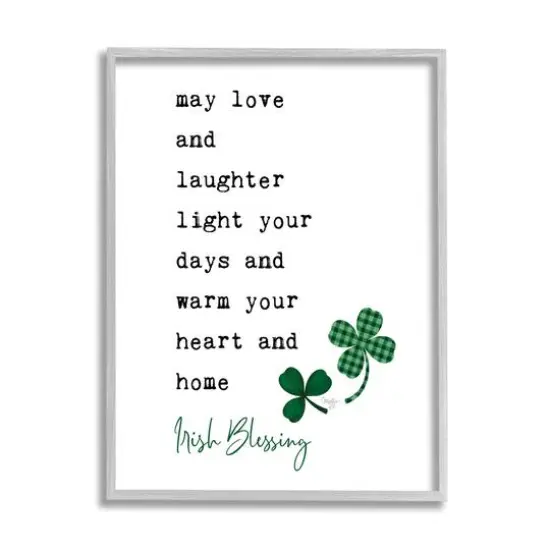 Stupell Industries Heart & Home Touching Irish Blessing Clover Motif Framed Giclee Art Gray {1}