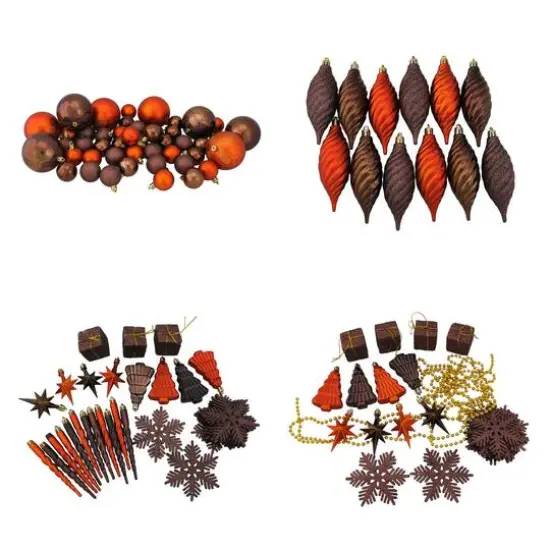 125ct. Chocolate Brown & Burnt Orange Shatterproof 4-Finish Christmas Ornaments {7}