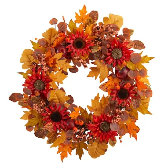 30" Fall Acorn, Sunflower, Berries & Autumn Foliage Wreath {1}