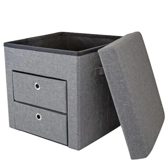 Simplify Gray 2 Drawer Collapsible Storage Ottoman {9}