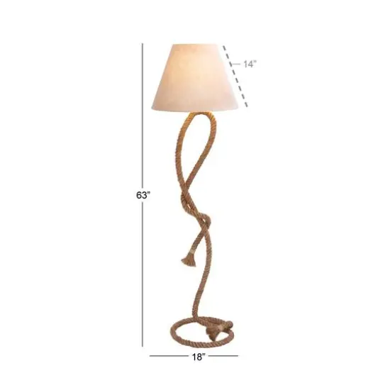 63" Brown Jute Rope & Iron Rustic Floor Lamp {8}