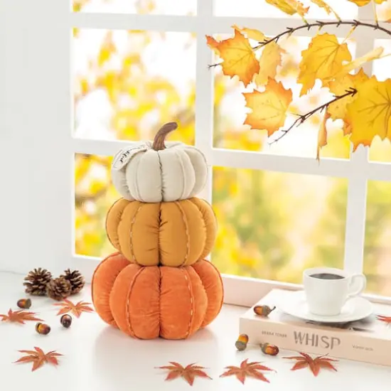 Glitzhome&reg; 13" Fall Stacked Fabric Pumpkin {4}