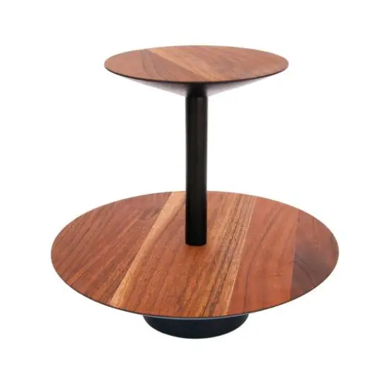 Hello Honey&reg; 9" Round 2-Tier Acacia Wood & Metal Tray {9}