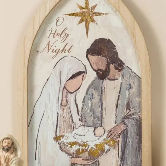 Glitzhome&reg; 19.75" Wooden Gold Foil Nativity Scene Wall Decor {5}