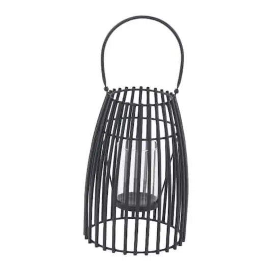 12" Black Iron Contemporary Candle Holder Lantern {3}