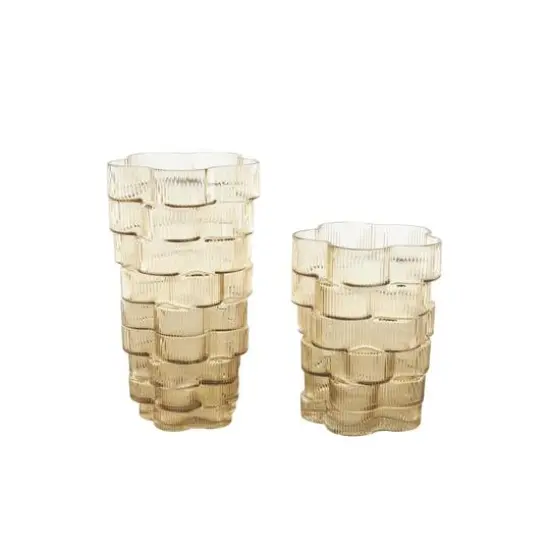 Brown Glass Ribbed Stacked Flower Vase Set {7}