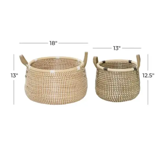 Natural Wheat Beige Round Contemporary Storage Basket Set {6}