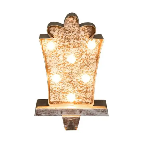 Glitzhome&reg; 7.5" Pre-Lit Marquee Wooden Metal LED Gift Box Stocking Holder, 2ct.  {5}
