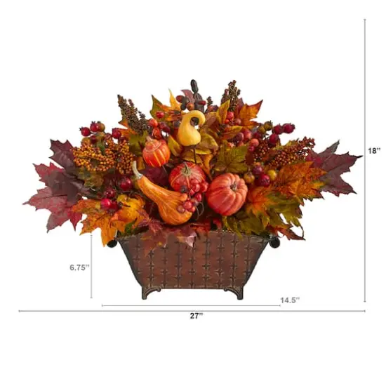 2ft. Pumpkin, Maple Leaf, Berries Arrangement in Metal Vase {3}