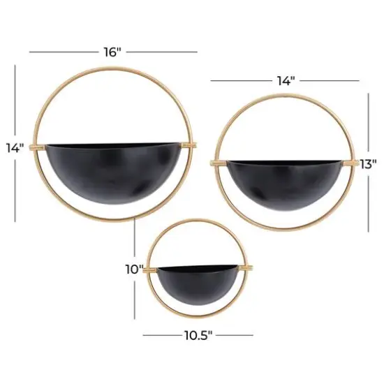 Set of 3 Black Iron Contemporary Planters, 15" x 14" x 5" {8}