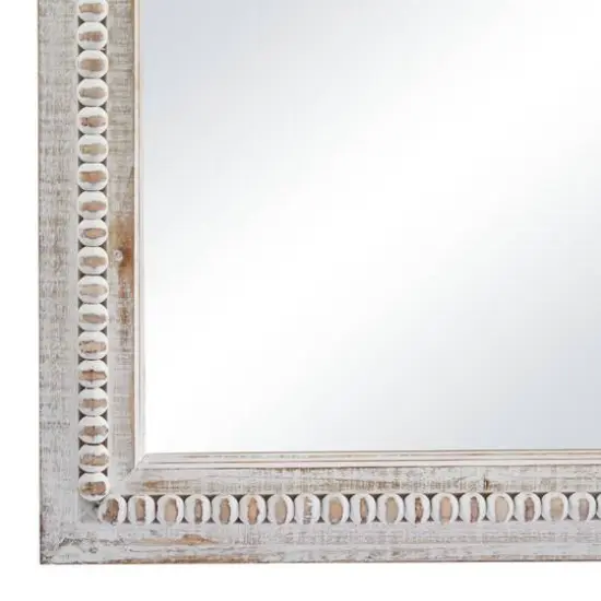White Wood Carved Beaded Wall Mirror 28" x 1" x 48" {4}
