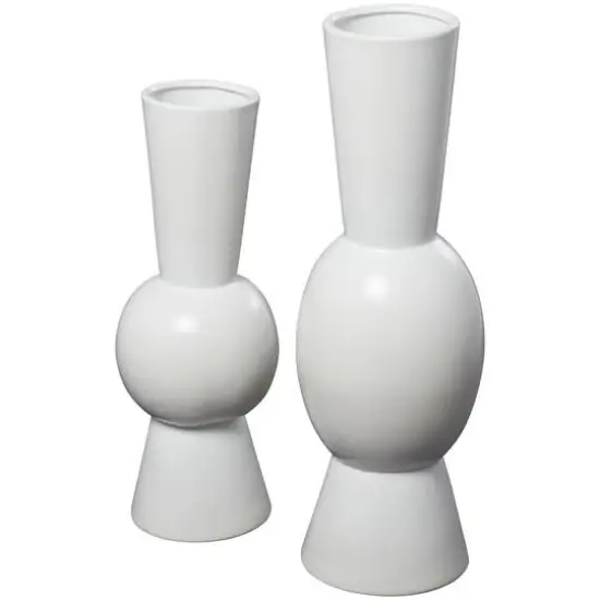 Ceramic Fluted Round Abstract Vase Set White {3}