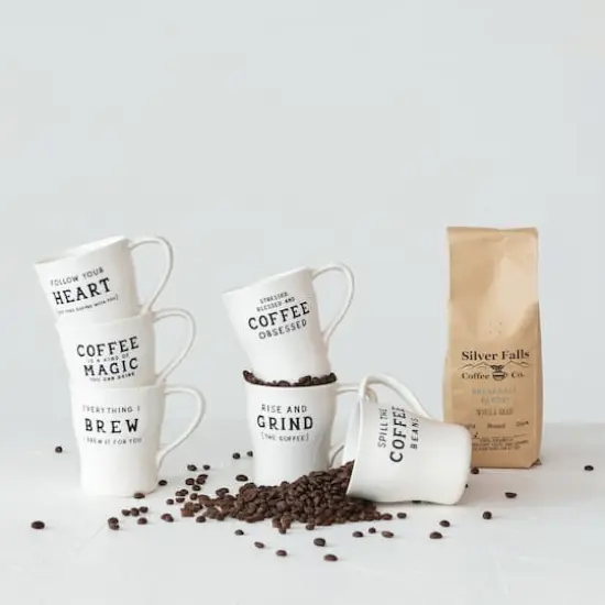 Hello Honey&reg; 12oz. White & Black Inspirational Brew Stoneware Coffee Mug Set {4}