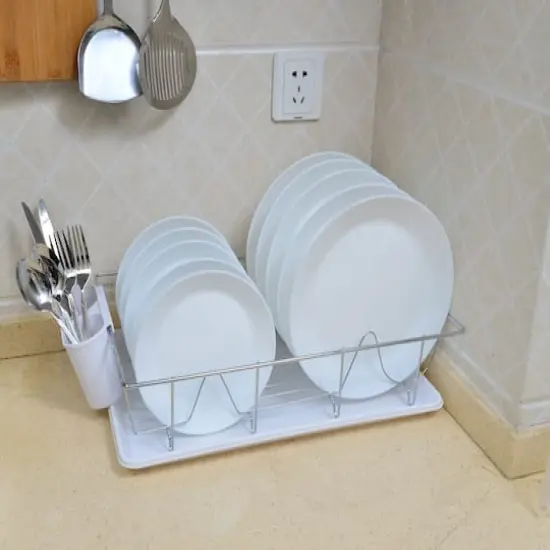 Kitchen Details White 3-Piece Chrome Dish Rack with Tray {4}