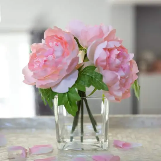 Flora Bunda&reg; 8" Pink Peony Arrangement in Glass Pot {3}