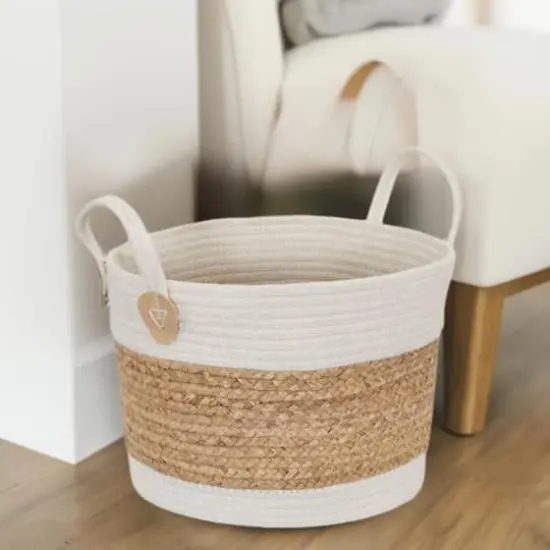 Household Essentials 9.5" White & Natural Corn & Hyacinth Wicker Basket {1}