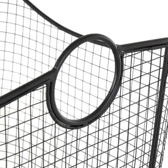 20" Black Metal Storage Basket with Curved Sides & Ring Handles {6}