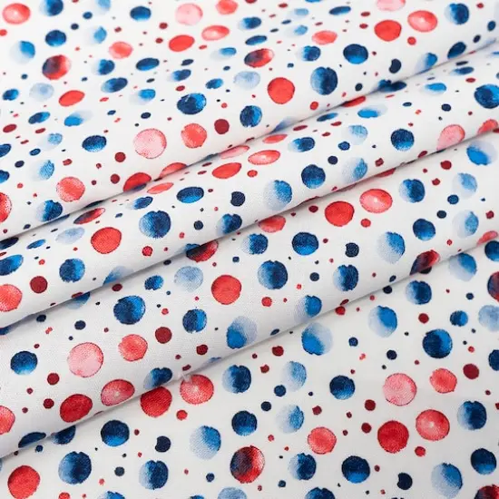 SINGER Red, White & Blue Watercolor Dots Cotton Fabric {3}