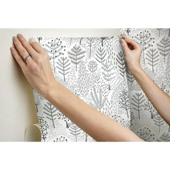 RoomMates Folklore Trees Peel & Stick Wallpaper White/Gray {11}