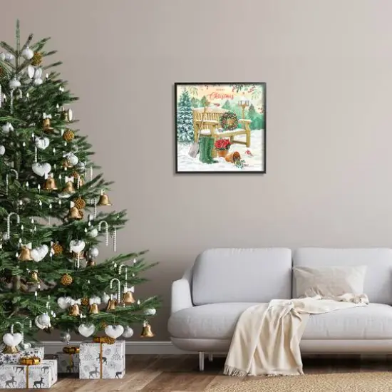 Stupell Industries Merry Christmas Winter Bench Framed Giclee Art Black {3}