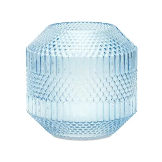 Blue Diamond Pattern Glass Vase or Candle Holder {1}
