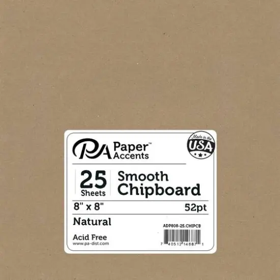 PA Paper&trade; Accents Natural 8" x 8" Smooth Chipboard, 25 Sheets {1}