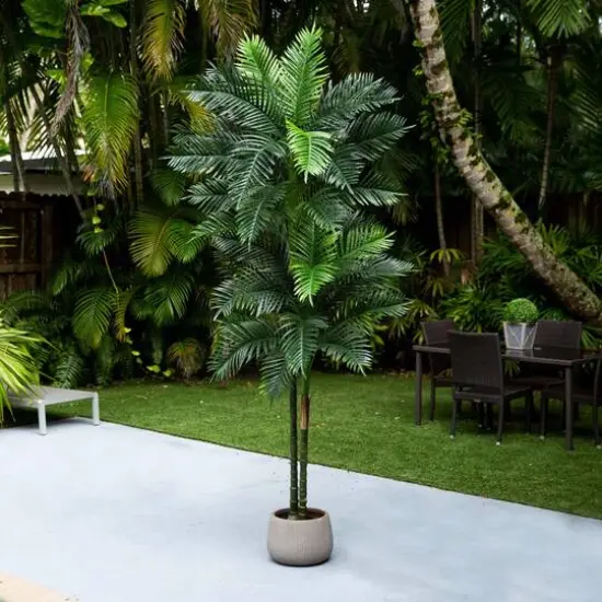 9ft. Potted Green UV Resistant Artificial Double Robellini Palm Tree {9}