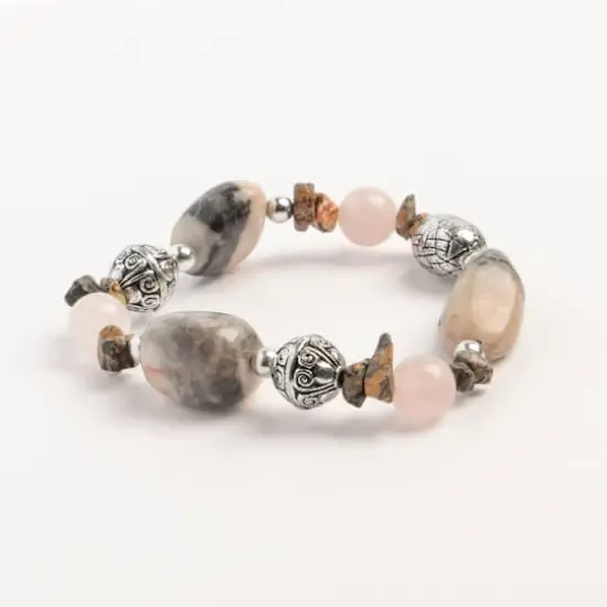 John Bead Jasper Pink Natural Stone Bracelet {4}