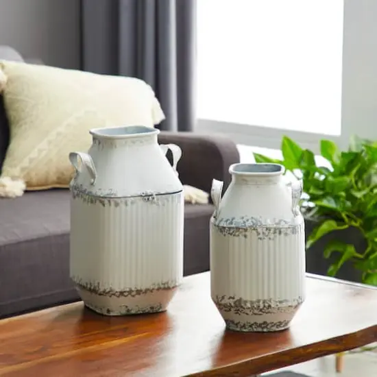 White Metal Decorative Milk Can Set {8}