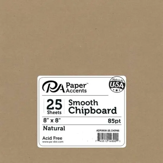 PA Paper&trade; Accents Natural 8" x 8" 85pt. Smooth Chipboard, 25 Pieces {1}