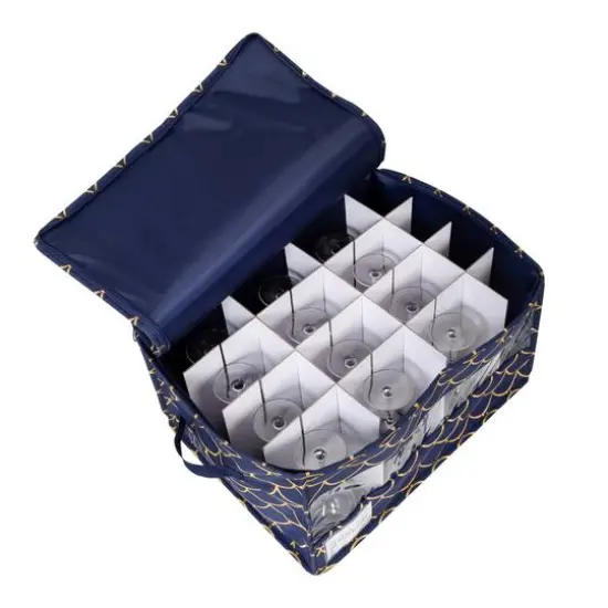 Honey Can Do Golden Scallop Print Stemware Storage Box Set {7}