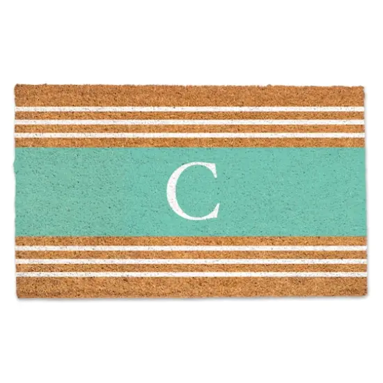 Teal Monogram Stripe Doormat C {1}