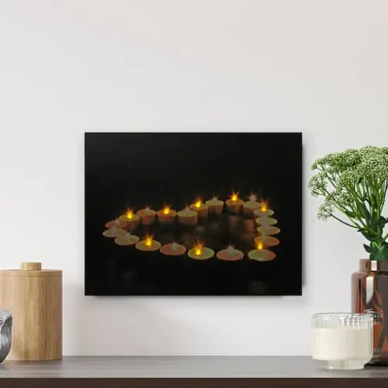 15.75" LED Flickering Heart-Shaped Candles Canvas Wall Art {3}