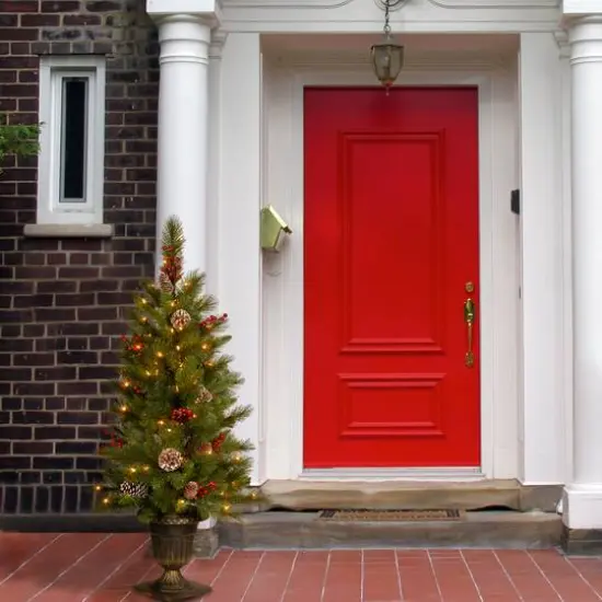 4ft. Pre-Lit Feel Real&reg; Bristle Berry Artificial Entrance Christmas Tree, Clear Lights {3}