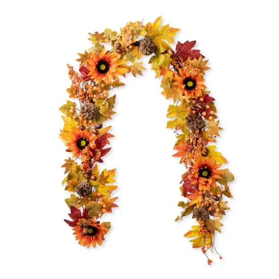Glitzhome&reg; 6ft. Fall Sunflower, Maple Leaf & Berry Garland {1}