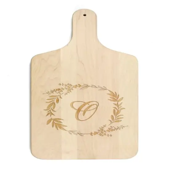 Floral Wreath Monogram Maple Paddle Cutting Board O {1}