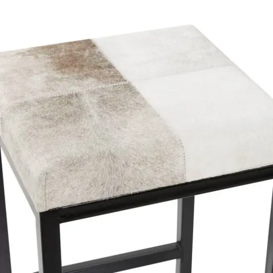 Black Iron and Leather Industrial Stool, 24" x 14" x 14" {6}