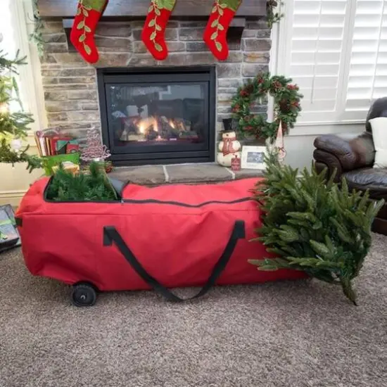 56" Red EZ Roller Christmas Tree Storage Bag with Wheels {3}
