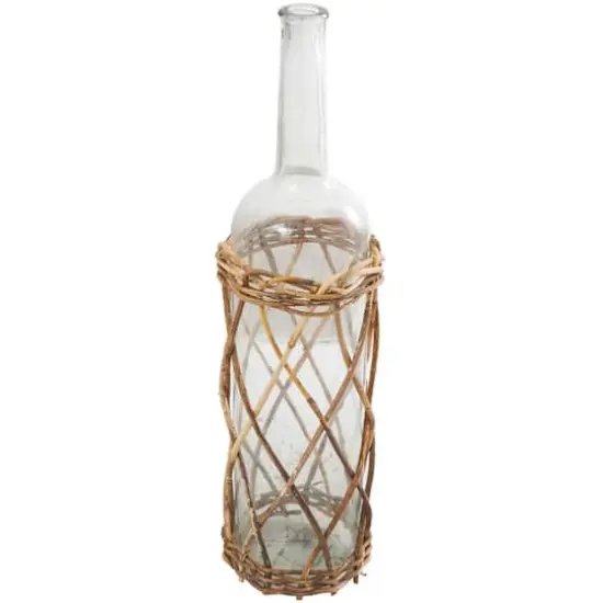 27" Clear Glass Handmade Tall Vase with Brown Rattan Woven Lower Body {5}