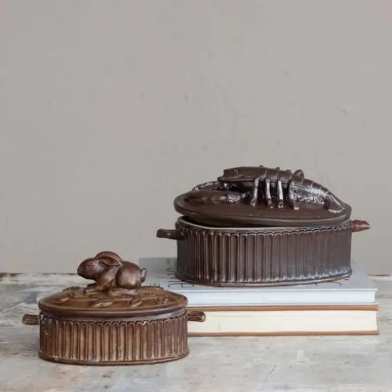 Hello Honey&reg; Matte Brown Stoneware Baker with Rabbit Design {4}