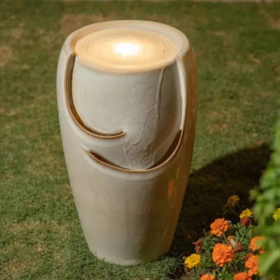Glitzhome&reg; 21" Sand Beige LED Ceramic Fountain {4}