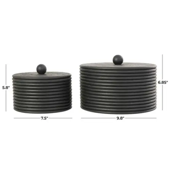 Black Wooden Round Ribbed Storage Box Set {5}