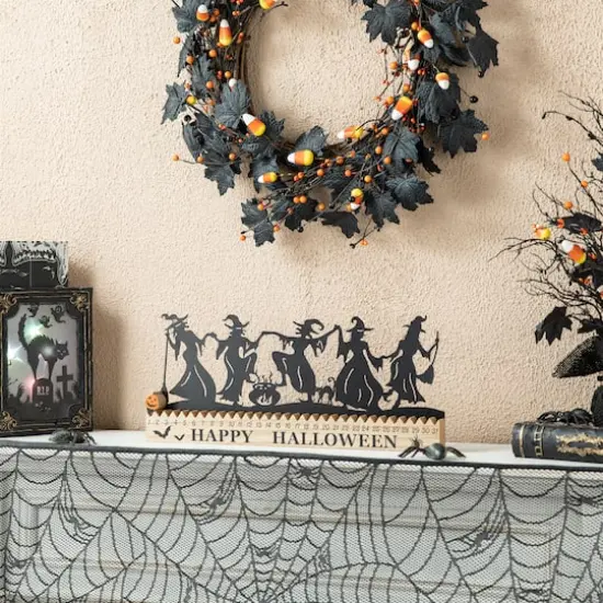 Glitzhome&reg; 18" Halloween Dancing Witch Silhouette Countdown Table Sign {5}