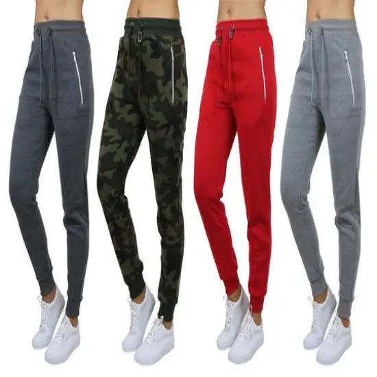 Galaxy by Harvic Women's Relaxed-Fit Fleece-Lined Jogger Sweatpants with Zipper Pockets 4 Pack Black/Charcoal/Navy/Heather Gray {2}