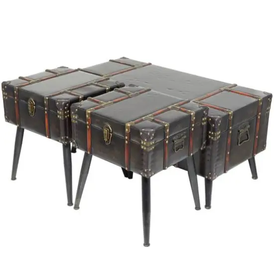 Black Faux Leather Studded Coffee Table Set {6}