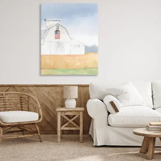 Stupell Industries American Flag White Country Barn Rural Scenery Canvas Wall Art {3}