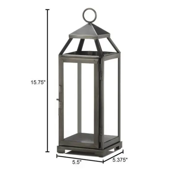 16" Brushed Pewter Iron & Glass Lantern {5}