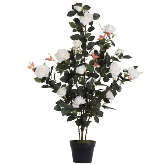45" Artificial White Rose Plant in Pot {1}