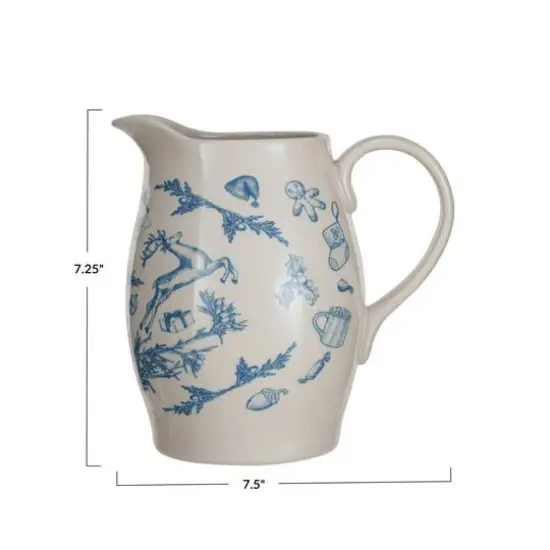 Hello Honey&reg; 1qt. Blue & Cream Classic Holiday Stoneware Pitcher {4}